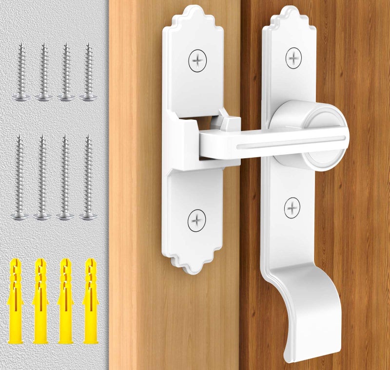 KETEBAIYI 90/180 Degree Barn Door Locks and Latches, Flip Sliding Barn Door Latch with Handle, 90 Degree Lock for Bathroom, Bedroom, Cabinet, Garden, Garage, Outdoor (180 Degree White-1pcs) - Image 1